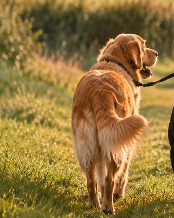 Illustrative stock image of a dog enjoying a walk with its owner
